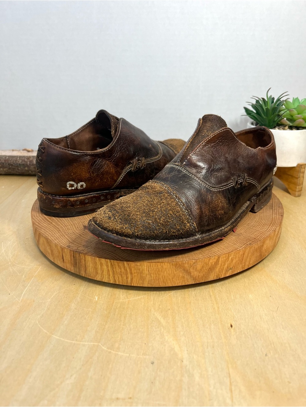 Bed Stu Cobbler Series Rose Loafers - Rustic Brown Leather/Suede - Size 7.5